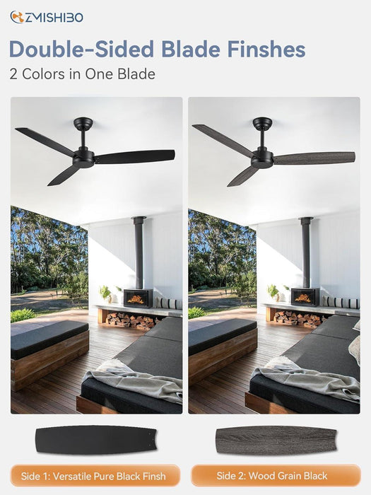 2 Pack 52 Inch Outdoor Ceiling Fans with Remote, Black Ceiling Fan No Light with Quiet Reversible DC Motor, 6 Speeds, 3 Blade Modern Ceiling Fans for Patio Living Room Bedroom Indoor