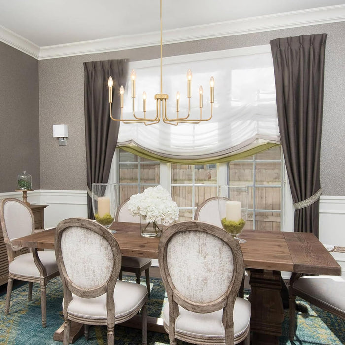 Gold Chandelier, 8-Light Farmhouse Chandeliers for Dining Room, Gold Candle Chandelier Light Fixtures for Kitchen, Living Room, Foyer, Entryway