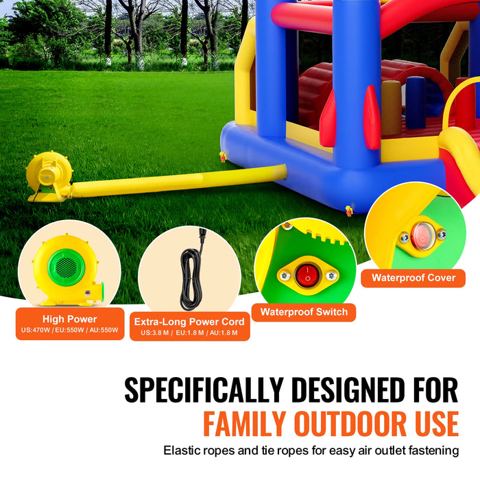 VEVOR Inflatable Bounce House Outdoor Playhouse Trampoline Jumping Bouncer with Blower Slide and Storage Bag Inflatable Castle