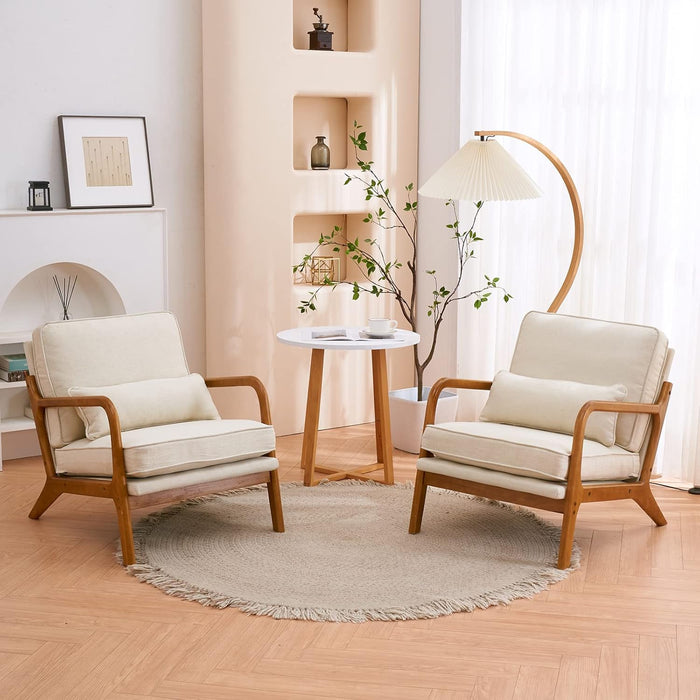 Beige Midcentury Modern Upholstered Accent Chairs Pillow