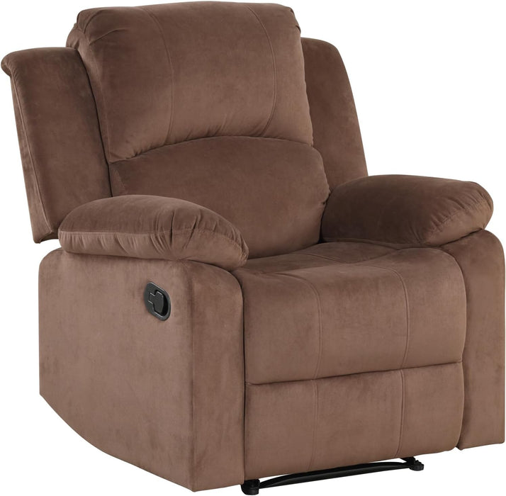 Manual Recliner Chair, Soft Fabric Overstuffed Recliner Single Sofa Recliner for Living Room, Heavy Duty and Safety Reclining Mechanism, Brown