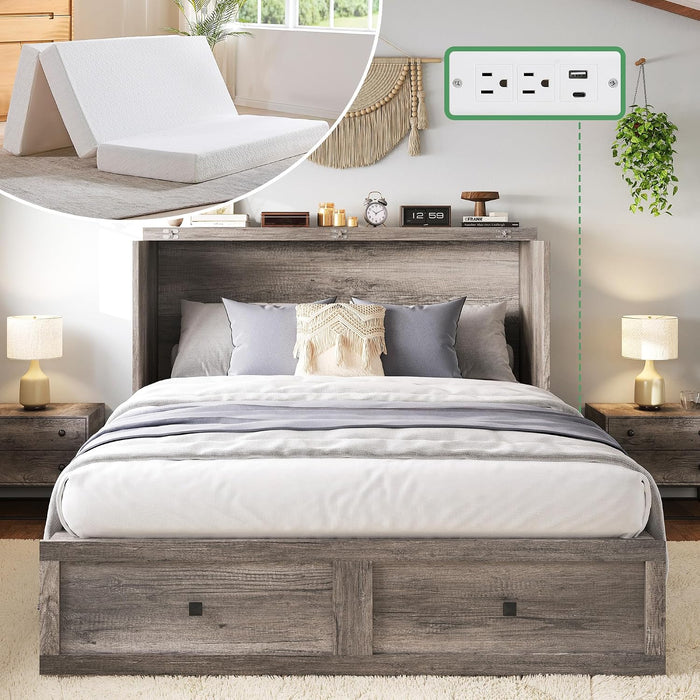 FullSize Murphy Bed Cabinet With Premium MemoryFoam