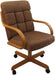 Casual Rolling Caster Dining Chair with Swivel Tilt in Oak Wood with Caramel Fabric Seat and Back (1 Chair)