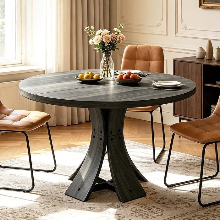 43.3" round Dining Table for 4-6 People | Farmhouse Kitchen Table, Mid Century Modern Circle Dining Table, Curved Solid Wood Frame, for Kitchen Dining Room, Black
