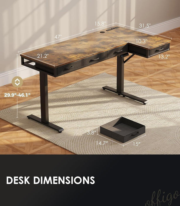 SixtyThreeInch L Shaped Electric HeightAdjustable Desk Drawers