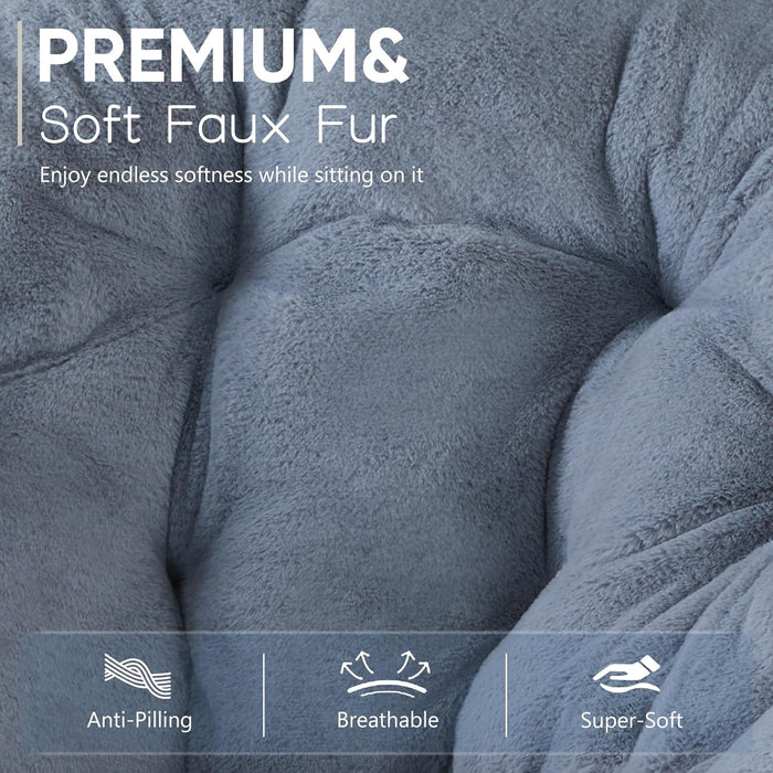 Comfy Chair for Adults, Soft Faux Fur Folding Lounge for Bedroom Living Room Dorm Rooms Flexible Reading Chair for Teens, Large Size Foldable (Square-Gray)