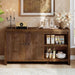 55.11-Inch Sideboard Buffet Cabinet, Farmhouse Solid Wood Storage Cabinet with 2 Doors & Adjustable Shelves, Kitchen Cupboard with Open Shelves for Living Room (Retro Brown)
