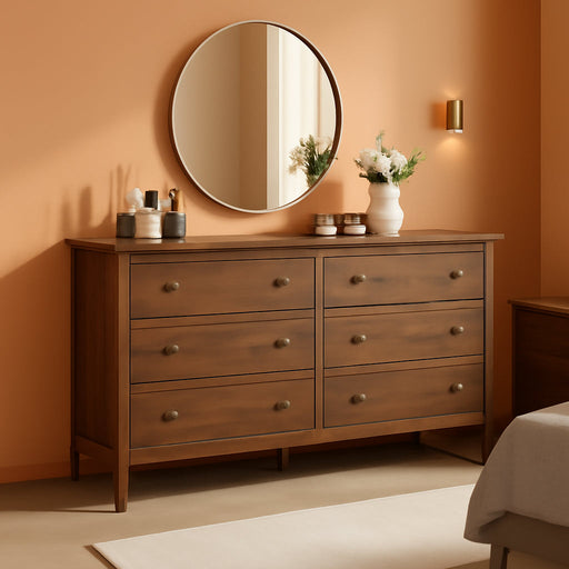 55Inch Walnut BedroomSuite Dresser Six Drawers Premium