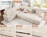 130Inch Beige Upholstered Sleeper Sofa With Storage