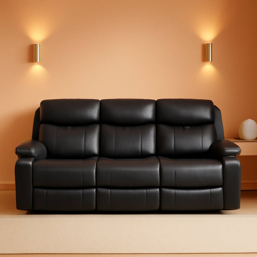 Manual Reclining Sofa - 3 Seat Recliner Sofa with Heat & Massage Function, Wall-Hugger Reclining Sofa for Living Room (Grey) | Cup Holder, Side Pocket