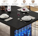 70.8" Large Dining Table with Glass Storage Cabinet & LED Lights, Modern Kitchen Table for 4-8, Rectangle Dining Room Table, Long Dinner Tables for Kitchen,Living Room(Black)