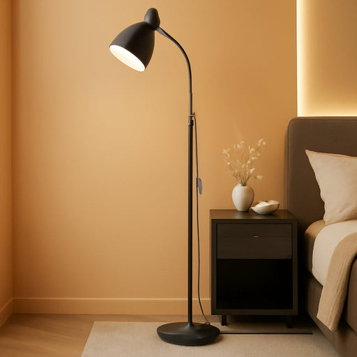 Black Floor Reading Lamp With Adjustable Gooseneck