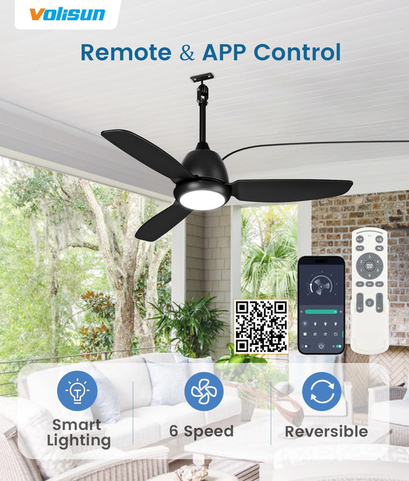 Outdoor Ceiling Fans with Light for Patios, 42In Weatherproof Plug in Ceiling Fan, 3CCT Dimmable Gazebo Fan Remote&App Control, Black Caged Ceiling Fan for Porch, Pergola,Canopy,Pavilion