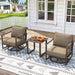3 Piece Patio Outdoor Aluminum Swivel Rocking Chair with Coffee Table and 6.7" Thickened Cushions, All Weather Outdoor Furniture Chairs for Garden, Poolside, Deck-Brown