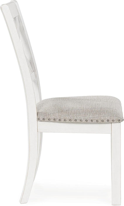 Robbinsdale Casual Upholstered Solid Wood Dining Chair with Nailhead Trim, Set of 2, White & Light Gray