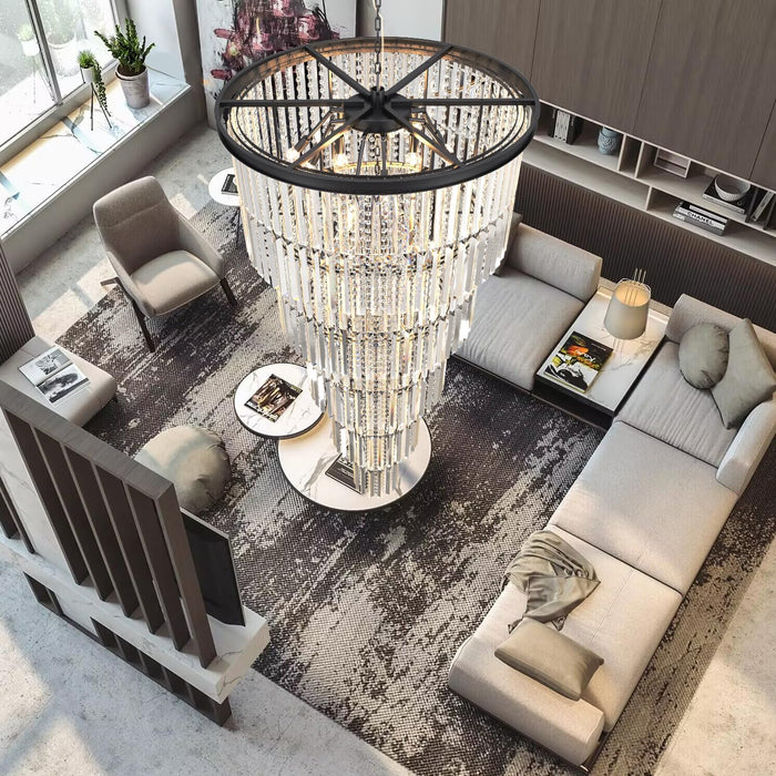 Large Black Chandelier Light Fixtures - 37 Lights, Modern Crystal Chandeliers for Hotel, Lobby, Foyer, Entrance Hall, Staircase