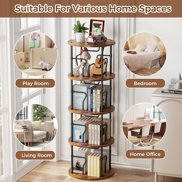 Quadruple Tier Revolving Bookshelf Unit Black Brown