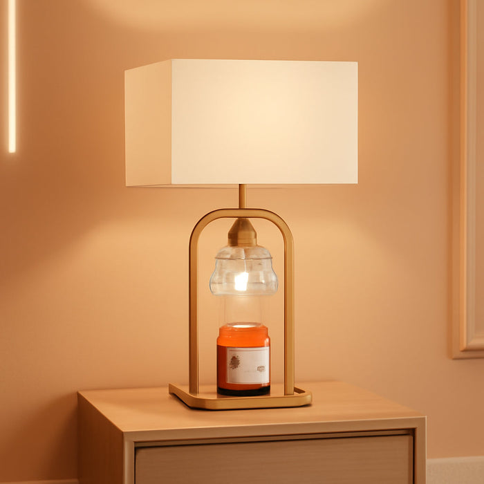 Electric Candle Warmer Lamp Gold, Candle Lamp Warmer with Timer Dimmer, Wax Light Warmer Lamp for Jar Candles, Modern Table Lamp for House Warming New Home Decor Bed Living Room, Bulb Included