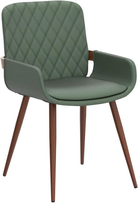 Mid Century Modern Faux Leather Dining Chairs Set of 2, Green, Upholstered Seat, Metal Legs, Adjustable Foot for Kitchen Dining Room Desk Chairs