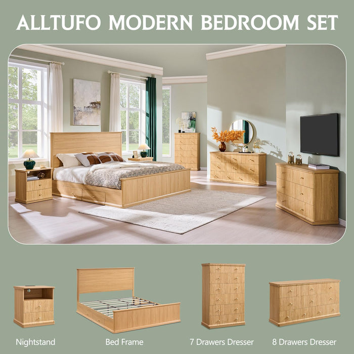 Modern 7 Drawers Dresser for Bedroom, 48" Tall Dressers，Natural Oak