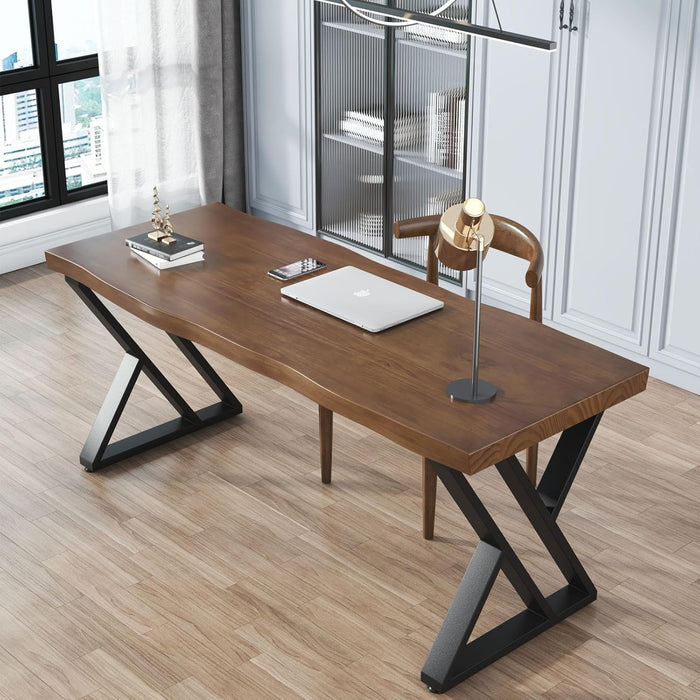 Solid Wood Desk FiftyFiveInchWide Matte Brown RusticAgedOak