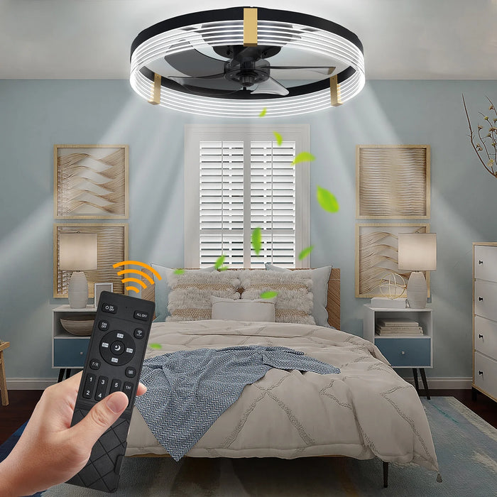 Low Profile Ceiling Fan with Lights: Flush Mount Ceiling Fans with Lights and Remote Control, Dimmable LED 3 Color 6 Speeds Timing Reversible Blades Modern Ceiling Fans for Bedroom Living Room, Black