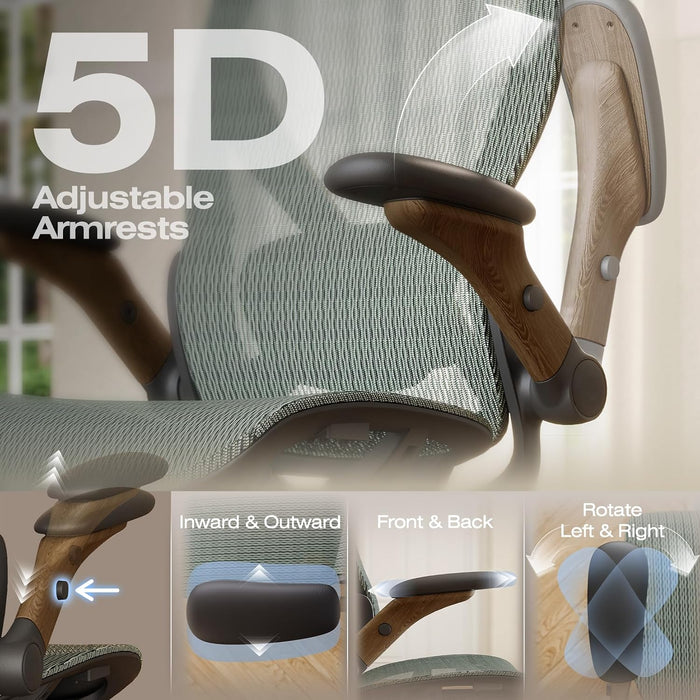 X100 Ergonomic Mesh Office Chair with Footrest, Big and Tall Home Desk Chair with 5D Flip-Up Arms, Adjustable 3D Lumbar Support, Gaming & Executive Computer Chair (Forest Ranger)