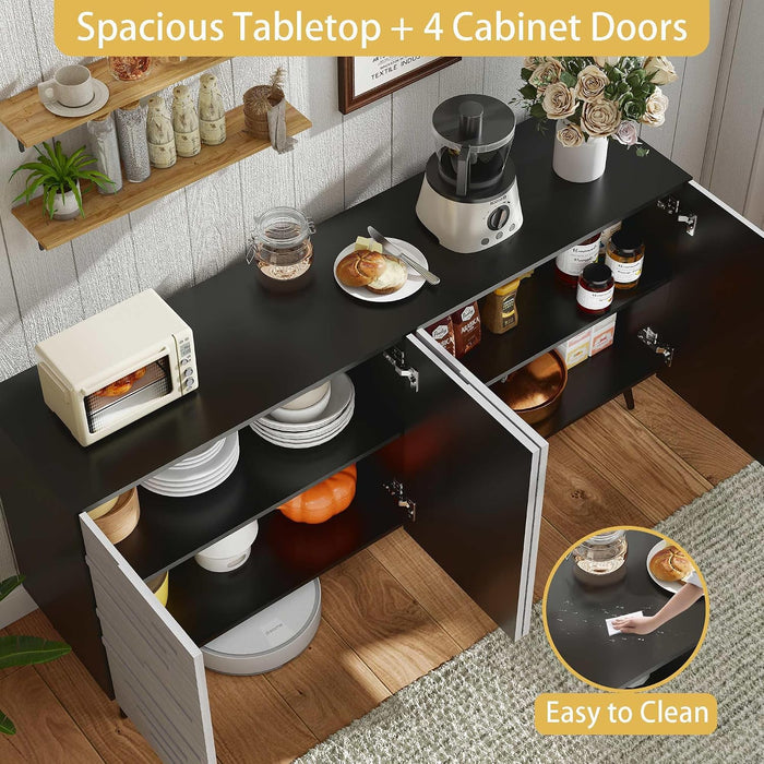 Modern Credenza Storage Cabinet: 63" Grey and Black Sideboard Buffet