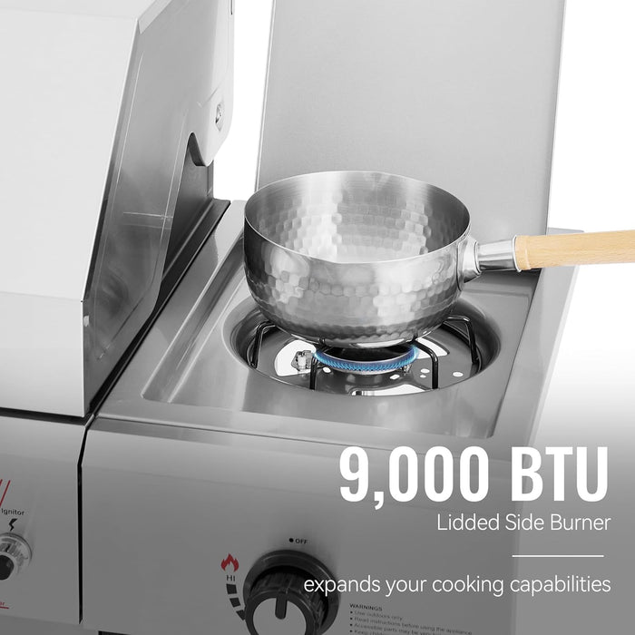 GA5401T 5-Burner BBQ Liquid Propane Gas Grill with Side Burner, Stainless Steel 61,000 BTU Output for Patio Garden Picnic Backyard Cooking, Silver