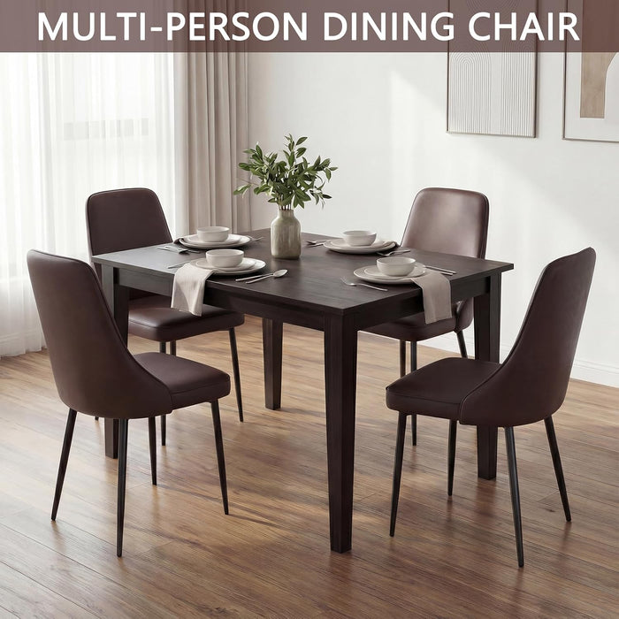 Dining Chairs Set of 4,Dining Room Chairs, Upholstered High Back Side Modern Chairs with Metal Legs, Easy‑To‑Clean Leather Kitchen Chairs for Dining Room Living Room Brown