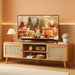 Boho TV Stand for 65 Inch TV, Entertainment Center with Adjustable Shelf, Rattan TV Console with 2 Cabinets, Media Console, Solid Wood Feet, 4 Cord Holes, for Living Room - Natural