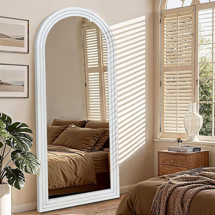 71x30 Full Length Arched Mirror Handcrafted RusticWhite