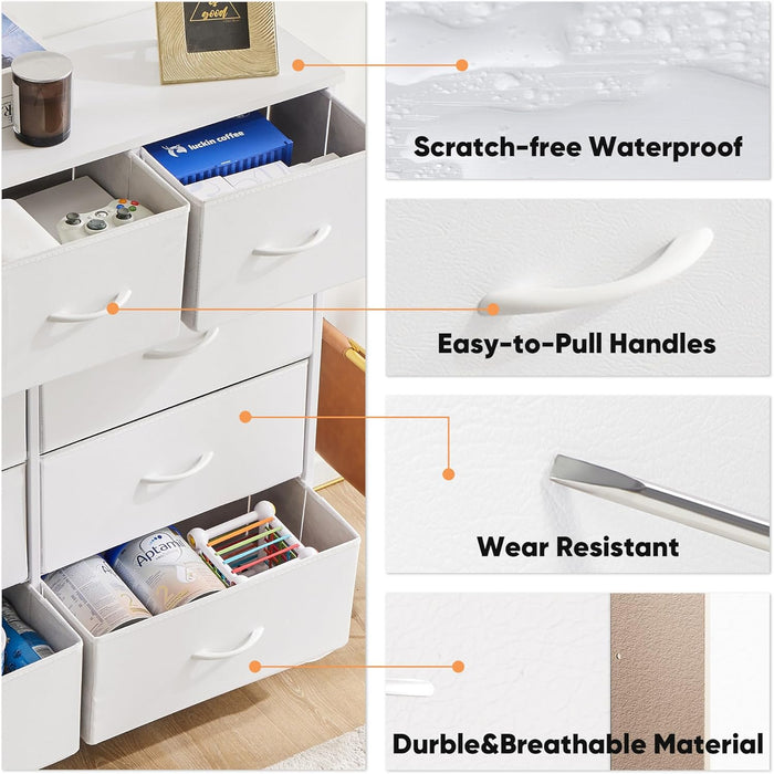 Nine Drawer Fabric Dresser With SteelFrame WalnutFinish