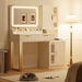 45" Modern Makeup Vanity Desk with Mirror and Lights, Makeup Vanity with 5 Shelves& 2 Drawers and Cabinet, Vanity Table with Power Outlet, 3 Color Adjustable Lighting Dressing Table Set for Bedroom