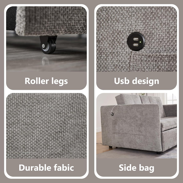 57Inch Convertible Sofa Bed With USBChargingPorts Grey