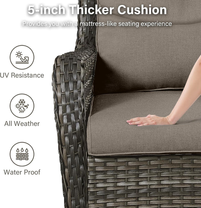 Outdoor Swivel Rocker Patio Chairs Set of 4 with Coffee Table - 5" Thick Cushion 8 Piece Furniture Set All Weather Comfortable Wicker Conversation Set for Porch Deck - Gray/Gray