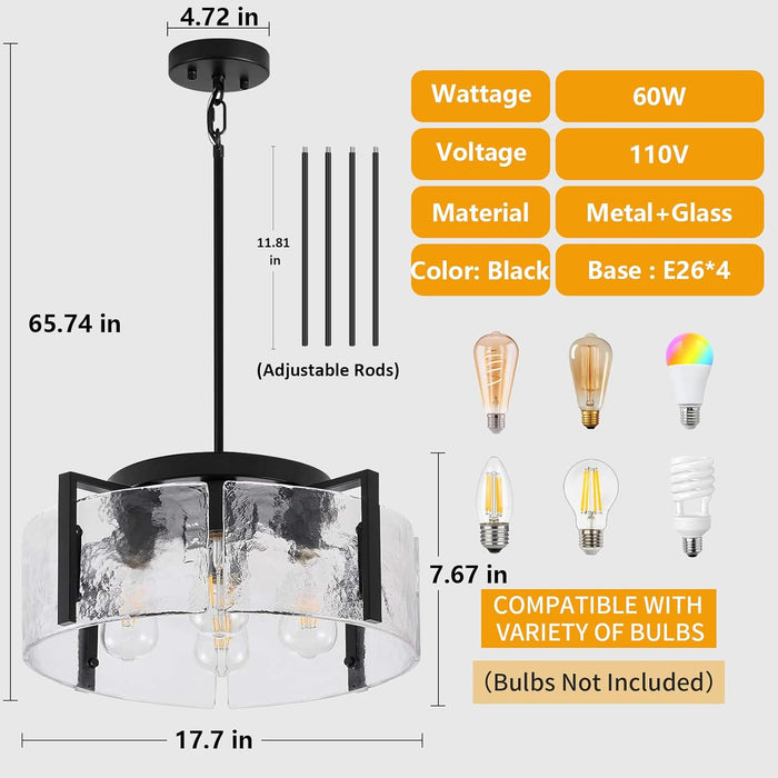 Black Glass Drum Chandelier DiningRoom FourLight Modern
