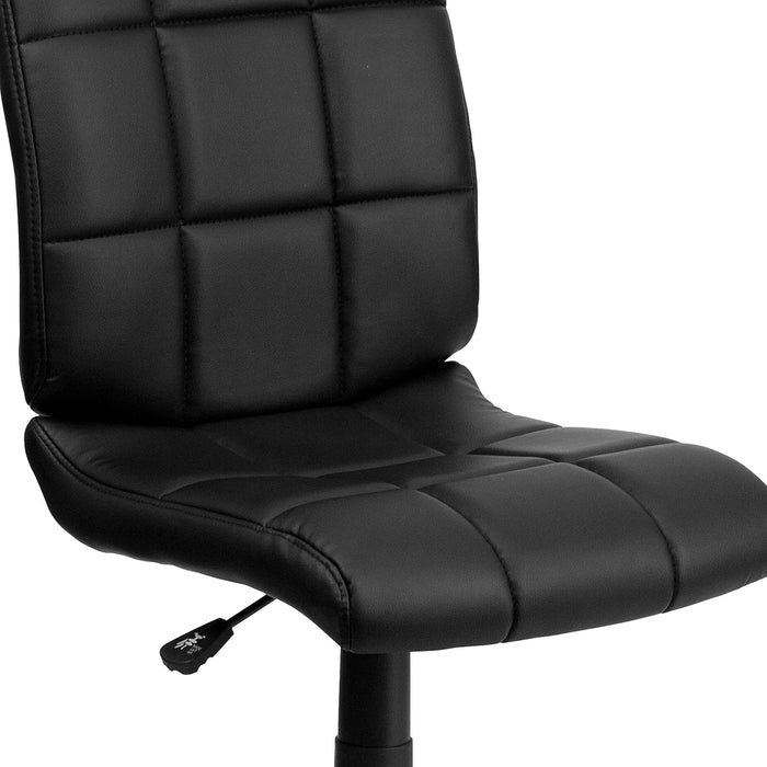 Clayton Mid-Back Tufted Vinyl Upholstered Swivel Desk Chair with Padded Seat, Modern Adjustable Height Padded Office Chair, Black
