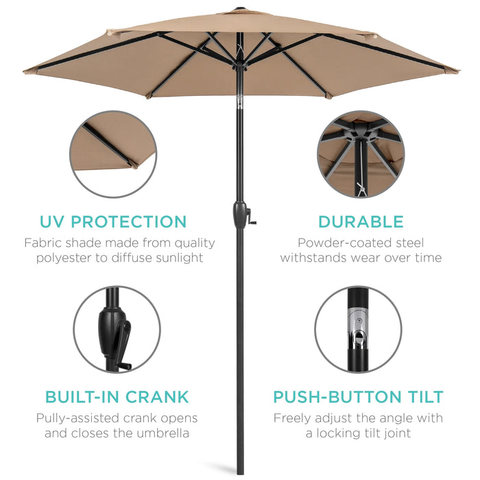 7.5Ft Heavy-Duty Outdoor Market Patio Umbrella W/ Push Button Tilt, Easy Crank, Tan