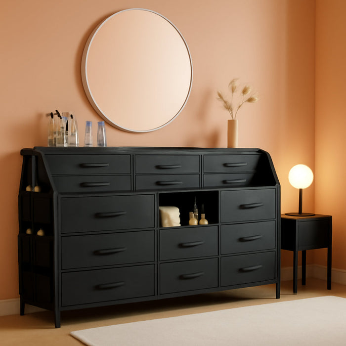 FiftyFiveInch Dresser With Fourteen Drawers And Shelves