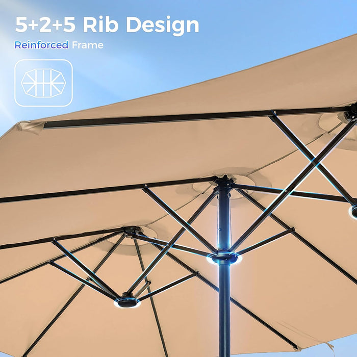 13FT Outdoor Umbrella for Patio, Double Sided Pool Umbrellas with Fade Resistant Canopy, Large Table Umbrella for Deck, Market, Backyard - Beige(No Base)
