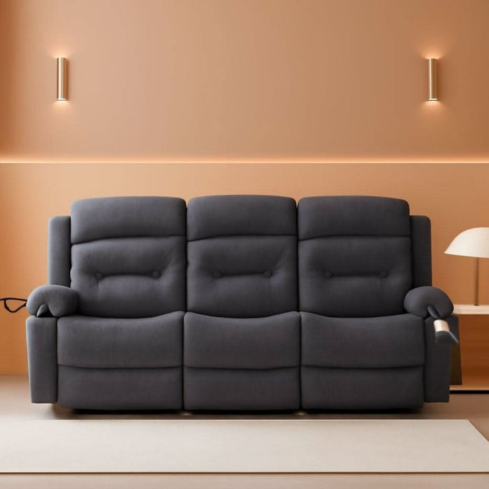 Oversized Recliner Sofa with Heat and Massage, Wall-Hugger Reclining Sofa with Cup Holders and USB Port, Big Large 3-Seater RV Recliner Couch Sofa for Living Room (Fabric, Grey)