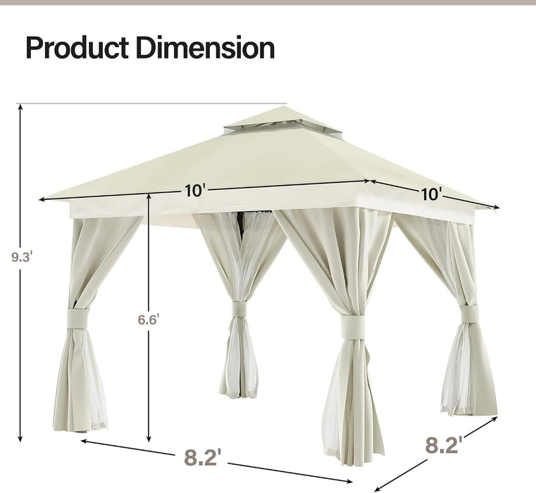 10x10 PatioOutdoor Gazebo Weather Resistant Double Roofs