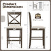 24" Farmhouse Bar Stools Set of 2, Cross Back Counter Height Chairs with Padded Linen Upholstered Seat & Footrest, Wooden Barstools for Kitchen Island, Dining Room, Cafe, Dark Brown & Cream