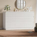 White Dresser Fluted 9 Drawers Dresser for Bedroom, 59" Wide Wood Chest of Drawers with Hidden Handles & Rounded Corners, Modern TV Stand Storage Cabinet for Living Room, Hallway, Entryway