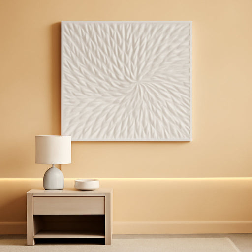 Handmade Textured White Abstract Flower Canvas Wall Art, 24X48 Inch Large Modern White Painting on Canvas with Heavy Impasto Acrylics, Ready to Hang