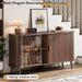 55" Fluted Sideboard Buffet Cabinet with Sliding Door, Mid-Century Modern Wood Sideboard, Adjustable Shelf, Coffee Bar Cabinet with Storage for Kitchen, Walnut