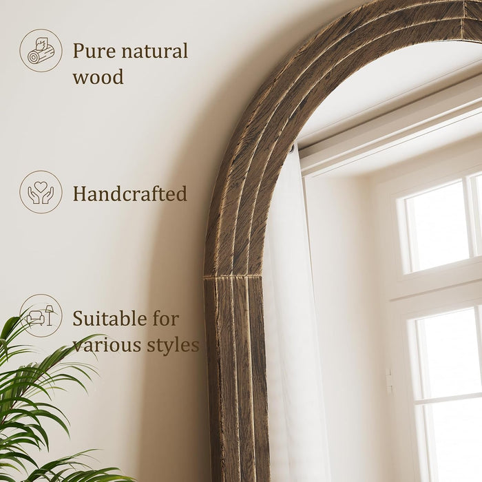 65"X22" Arched Full Length Mirror with Solid Wood Frame, Walnut