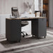 Modern Design Venice Computer Desk with Lockable Drawers, 53 Inch Home Office Desk with Storage Cabinet, Keyboard Tray & Cable Management, Modern Study Writing Desk for Small Spaces, Walnut and Black