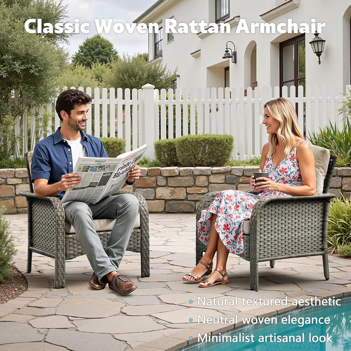 4-Piece Wicker Patio Furniture Set, All-Weather Rattan Conversation Bistro Loveseat Chair and Table Set for Backyard, Balcony and Deck with Soft Cushions and Metal Table(Tan)